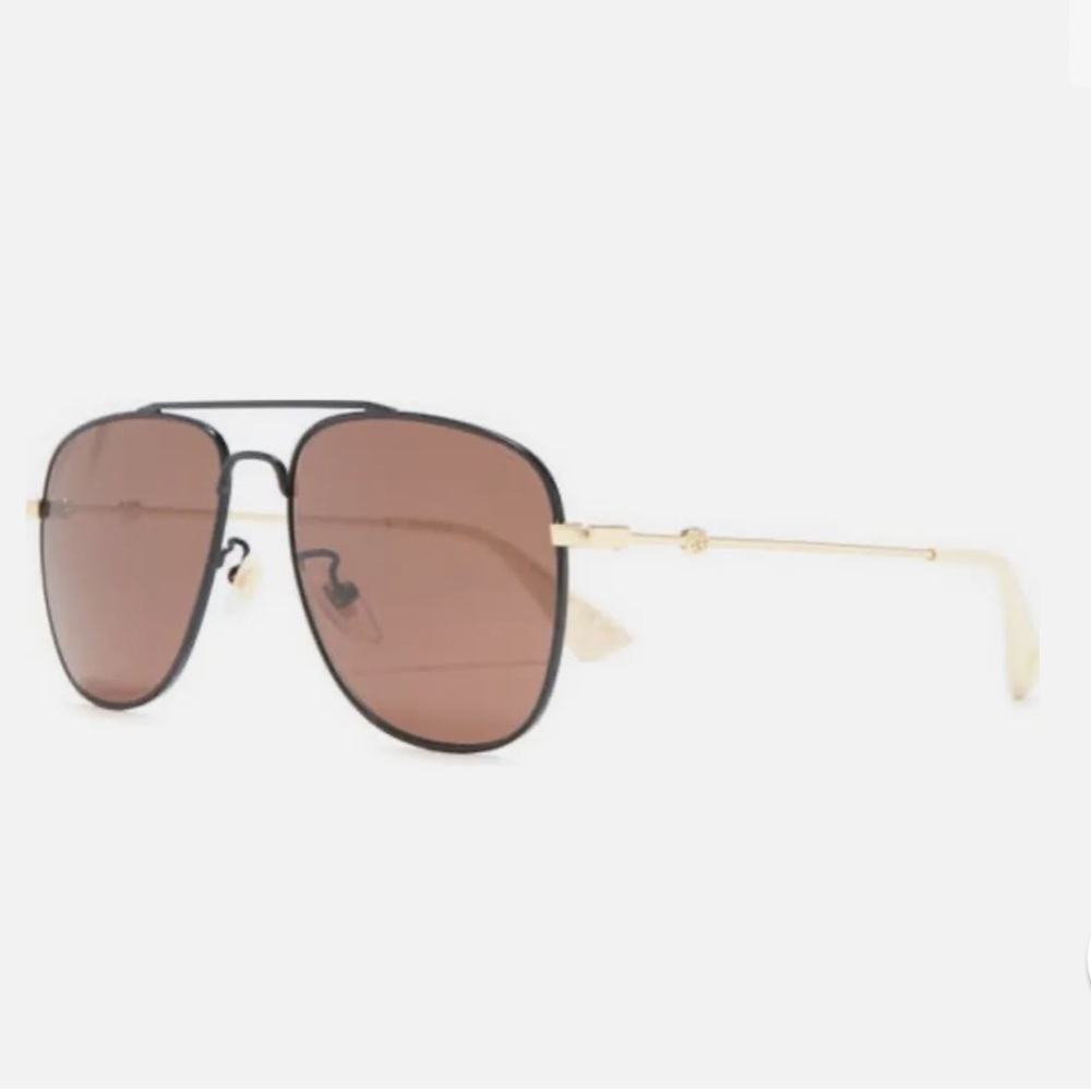 Gucci 57mm Aviator Sunglasses-Black/Brown/Gold